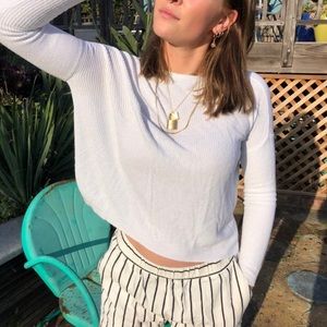 White Ribbed Light Weight  Cropped Sweater